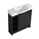 30'' Freestanding Bathroom Vanity with White Ceramic Sink & Soft-Close Door, Dark Oak, Plywood, KD-Packing