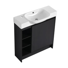 30'' Freestanding Bathroom Vanity with White Ceramic Sink & Soft-Close Door, Dark Oak, Plywood, KD-Packing