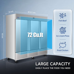 ORIKOOL 81" Commercial Freezer 72 Cu.ft with 2 Solid Door Reach-In Freezers Stainless Steel ETL Approved Upright Freeze Storage