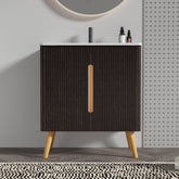 U136-ETNA30F-308 Etna 30" Brushed Black Oakt Bathroom Vanity with Sink, Freestanding & Wall Mounted Bathroom Cabinet Options for Modern Bathrooms, KD
