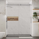 56-60"W x 76"H Frameless Shower Door, Sliding Shower Door, with Premium 5/16"(8mm)Thick Tempered Glass Shower Enclosure , Brushed Nickel With Buffer, kd