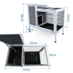Two-Tier Wooden Rabbit Cage Outdoor Indoor for Small Animals with Runway and Leak-Proof Plastic Tray,Grey