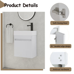18'' Floating Wall-Mounted Bathroom Vanity with White Resin Sink & Soft-Close Cabinet Door