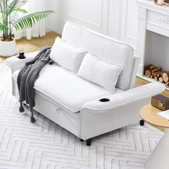 65.74-inch beige letter striped fabric multi-functional sofa bed, suitable for bedrooms and living rooms. The armrests and backrests are adjustable.