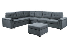 Isla 119" Gray Woven Fabric 7-Seater Sectional Sofa with Ottoman