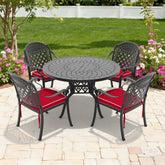 5-Piece Set Of Cast Aluminum Patio Furniture With Red Cushions