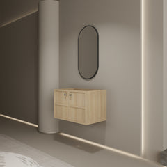 30" Wall-Mounted Bathroom Vanity, 2-Soft Closing Door, Oak, Plywood (Excluding Sink)