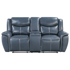 Stanwicke Blue Motion Reclining Loveseat with Console