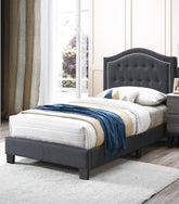 1pc Twin Bed Button Tufted Headboard Middle Support Legs Charcoal Finish Bedroom Furniture
