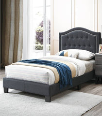 1pc Twin Bed Button Tufted Headboard Middle Support Legs Charcoal Finish Bedroom Furniture