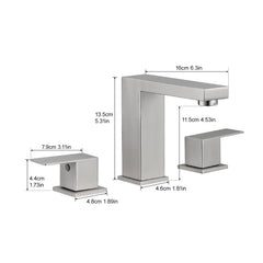 Bathroom Stainless Steel Faucets for Sink 3 Hole Brushed Nickel 8 inch Widespread Bathroom Sink Faucet Double Lever Handle Faucet Bathroom Vanity Faucet Basin Mixer Tap Faucet with Hose