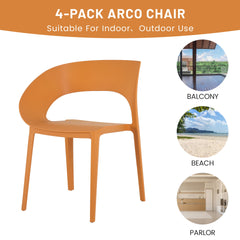Holiday - Tropical Orange Polypropylene Single-Side Chair- One-Piece Design for Indoor & Outdoor Use,suitable for living rooms, dining rooms, gardens, terraces and other scenarios (Set of 4)