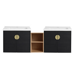 60 Inch Soft Close Doors Bathroom Vanity With Sink, and A Small Storage Shelves.BVC06360BCT