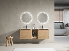 60'' Wall-Mounted Bathroom Vanity with White Ceramic Sink and Storage Shelves & 2-Soft-Close Door, KD-Packing, Plywood