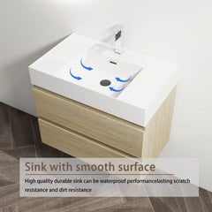 30" Wall-Mounted Bathroom Vanity With Resin Sink, 2-Soft Close Drawers, KD-Package