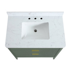 Fully Assembled 36'' Green Freestanding Single Sink Bathroom Vanity with Solid Wood Construction and Engineered Marble Top