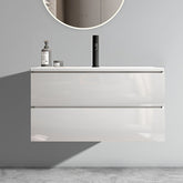 TIA 36" Wall Mount Glossy White Bathroom Vanity with Ceramic Sink with Single Hole, Large Storage Floating Bathroom Vanity for Modern Bathroom, Pre-assembled