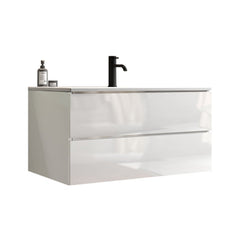 TIA 36" Wall Mount Glossy White Bathroom Vanity with Ceramic Sink with Single Hole, Large Storage Floating Bathroom Vanity for Modern Bathroom, Pre-assembled