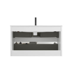 TIA 36" Wall Mount Glossy White Bathroom Vanity with Ceramic Sink with Single Hole, Large Storage Floating Bathroom Vanity for Modern Bathroom, Pre-assembled