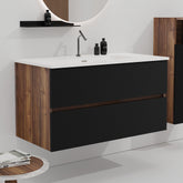 Gloria 36" Wall Mounted Soft Black & Walnut Bathroom Vanity with Integrated Ceramic Sink with Overflow, Large Storage Floating Bathroom Vanity for Modern Bathroom, KD