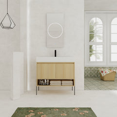 36" Bathroom Vanity Combo w/Single Resin Sink, Modern Storage Cabinet Set 2 Door, Multilayer solid wood, Oak