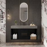 39.4 Inches Single Contemporary Floating Bathroom Vanity with Faux Marble Top, Ceramic Sink, 2 Multi-layer Solid Wood Drawers