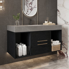 39.4 Inches Single Contemporary Floating Bathroom Vanity with Faux Marble Top, Ceramic Sink, 2 Multi-layer Solid Wood Drawers