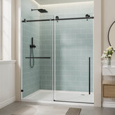 56"-60" W x 78" H Frameless Single Sliding Shower Door, Matte Black Bathtub Door, 3/8" (10mm) Clear Tempered Glass With Explosion-proof Film, Stainless Steel Handle