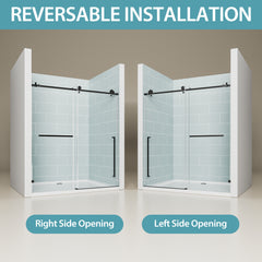 56"-60" W x 78" H Frameless Single Sliding Shower Door, Matte Black Bathtub Door, 3/8" (10mm) Clear Tempered Glass With Explosion-proof Film, Stainless Steel Handle
