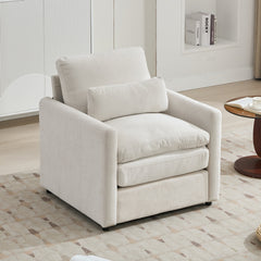 31.9" Cozy Upholstered Armchair Oversized Comfy Cloud Sofa Double Cushion Single Sofa Plush Cushion Armchair for Living Room, Beige