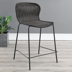 Mckinley Brown Faux Rattan Metal Counter Chair (Set of 2)