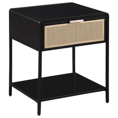 Duncan Black 1-drawer Radio Weave Cane Metal Bedside Table