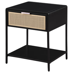 Duncan Black 1-drawer Radio Weave Cane Metal Bedside Table