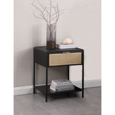 Duncan Black 1-drawer Radio Weave Cane Metal Bedside Table