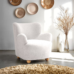 Contemporary Style White Finish Accent Chair Curved Backrest Ball Feet Sloped Arms Primary Living Room