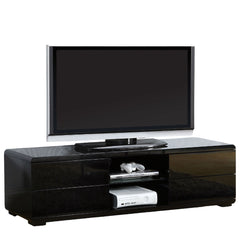 Black Finish Contemporary Style Lacquer Coating TV Console With Full Extension Ball Bearing Glides Drawers Rear Wearing Access And Open Storage Space