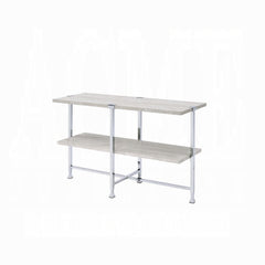 Contemporary Sofa Table with Shelf White Oak Finish Wooden Top Living Room Furniture 1pc Chrome Metal Frame Console Table