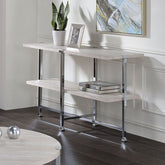 Contemporary Sofa Table with Shelf White Oak Finish Wooden Top Living Room Furniture 1pc Chrome Metal Frame Console Table