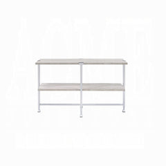 Contemporary Sofa Table with Shelf White Oak Finish Wooden Top Living Room Furniture 1pc Chrome Metal Frame Console Table