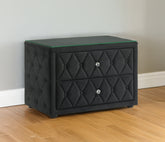 Luxurious 1pc Luxurious Velvet Upholstery Elegant Diamond-tufted Design Two Spacious Drawers Sleek Glass Top Nightstand Wooden Bedroom Furniture
