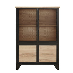 Storage Cabinet With 4 Iron Doors,Black Metal Handle,Sideboard With Adjustable Shelf,Black Sturdy Metal Frame and Metal Legs,Easy Assemble,For Living Room,Kitchen,Black+Natural