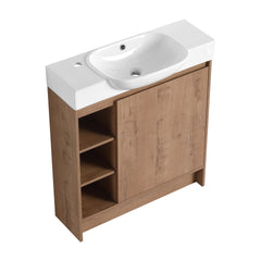 30'' Freestanding Bathroom Vanity with White Ceramic Sink & Soft-Close Door, Plywood, KD-Packing