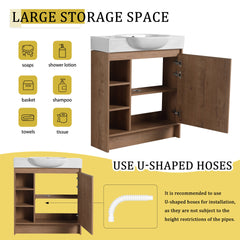 30'' Freestanding Bathroom Vanity with White Ceramic Sink & Soft-Close Door, Plywood, KD-Packing