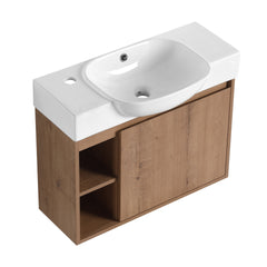 26'' Wall-Mounted Bathroom Vanity with White Ceramic Sink & Soft-Close Door, Plywood, KD-Packing