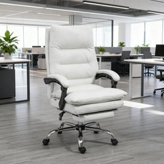 Microfibre Massage Office Chair, Heated Reclining Chair with Footrest, Cream White