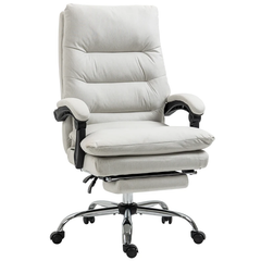 Microfibre Massage Office Chair, Heated Reclining Chair with Footrest, Cream White