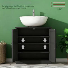Bathroom Sink Cabinet, Pedestal Sink Cabinet with Adjustable Shelf, Black