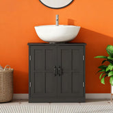Bathroom Sink Cabinet, Pedestal Sink Cabinet with Adjustable Shelf, Black