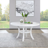 Tyler Pearl White Round Dining Wood Table with Shelf