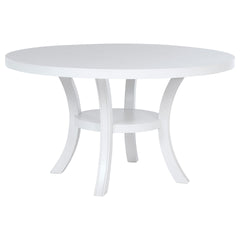 Tyler Pearl White Round Dining Wood Table with Shelf